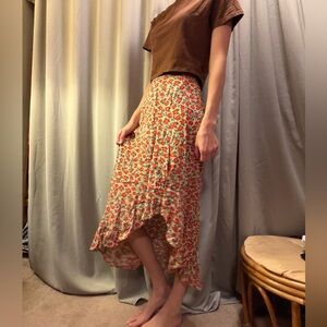 Pull&Bear High Low Floral Skirt - Red and Green